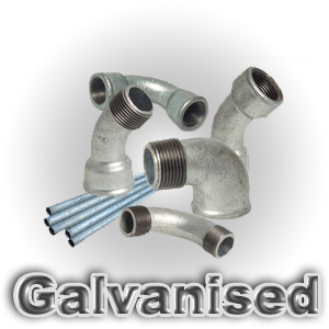 Galvanised malleable threaded fittings and steel pipes